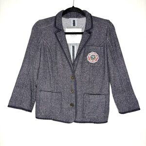 Vintage Abercrombie & Fitch Logo Crest Patch Wool Blazer Herringbone Navy Size M